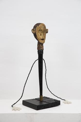 Jarek Piotrowski - Untitled - Wood, rope, brass, steel, clay, and leather - 62cm × 21.4cm × 19cm