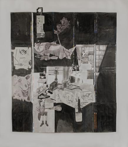 Jarek Piotrowski - Played on the Home Ground -  Cardboard and ink on paper - 119 x 106cm