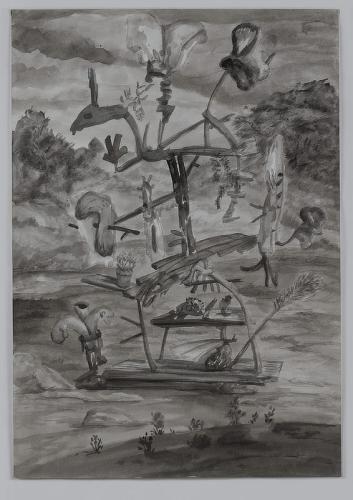 Jarek Piotrowski - Legs, Boots Vanish - Acrylic and oil based ink on paper - 53.9 x 37.8cm